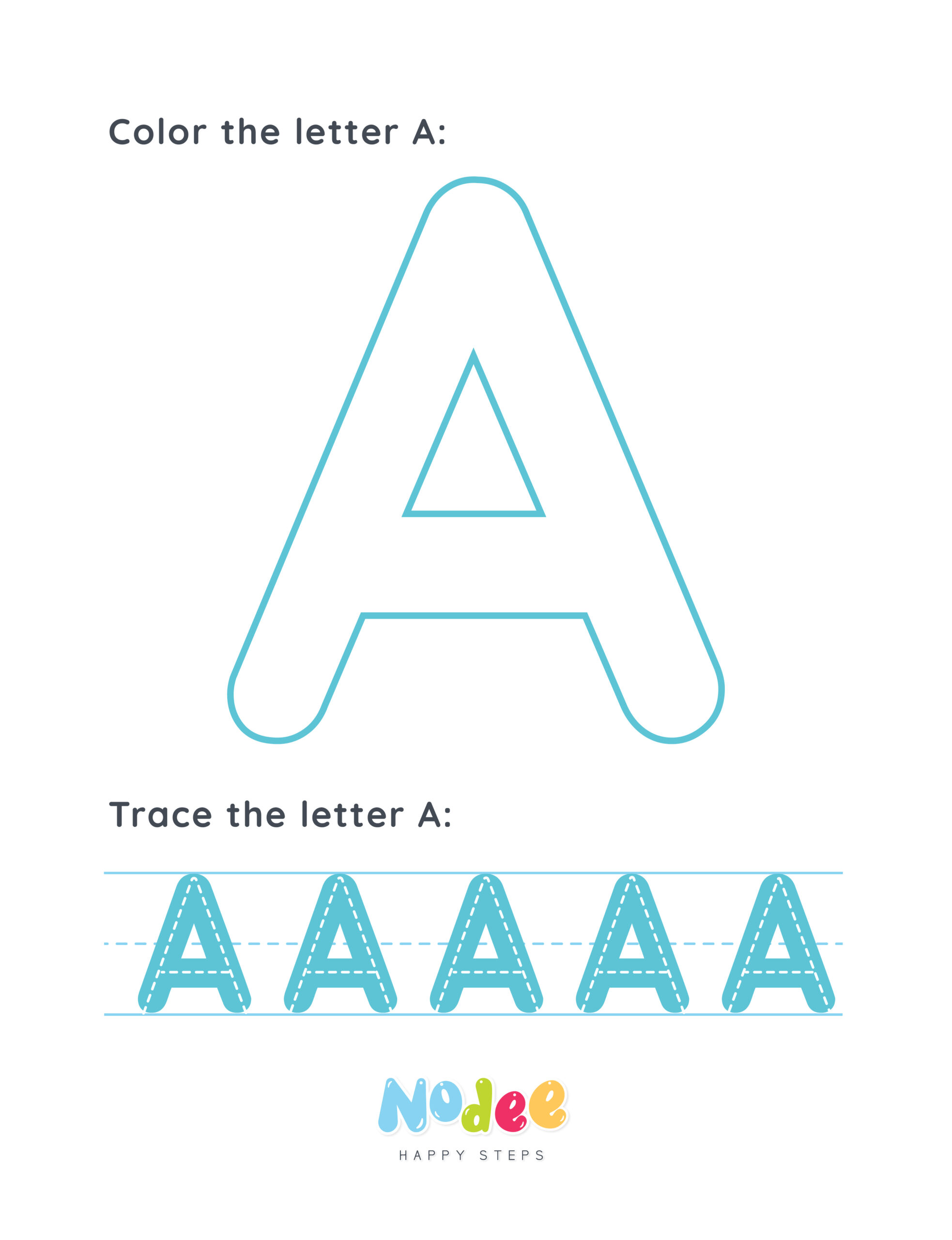 color trace Letter A for kids